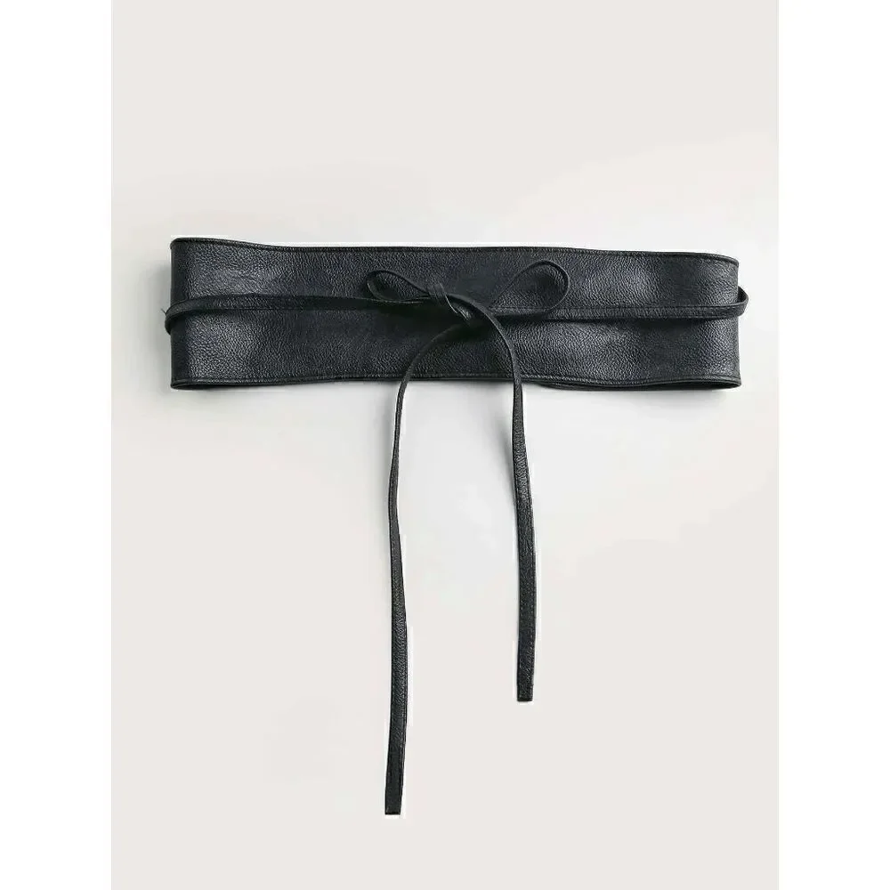 Bow Tie Wide Wrap Around Obi Corset Black Belt NEW SIZE L-XL NEW
